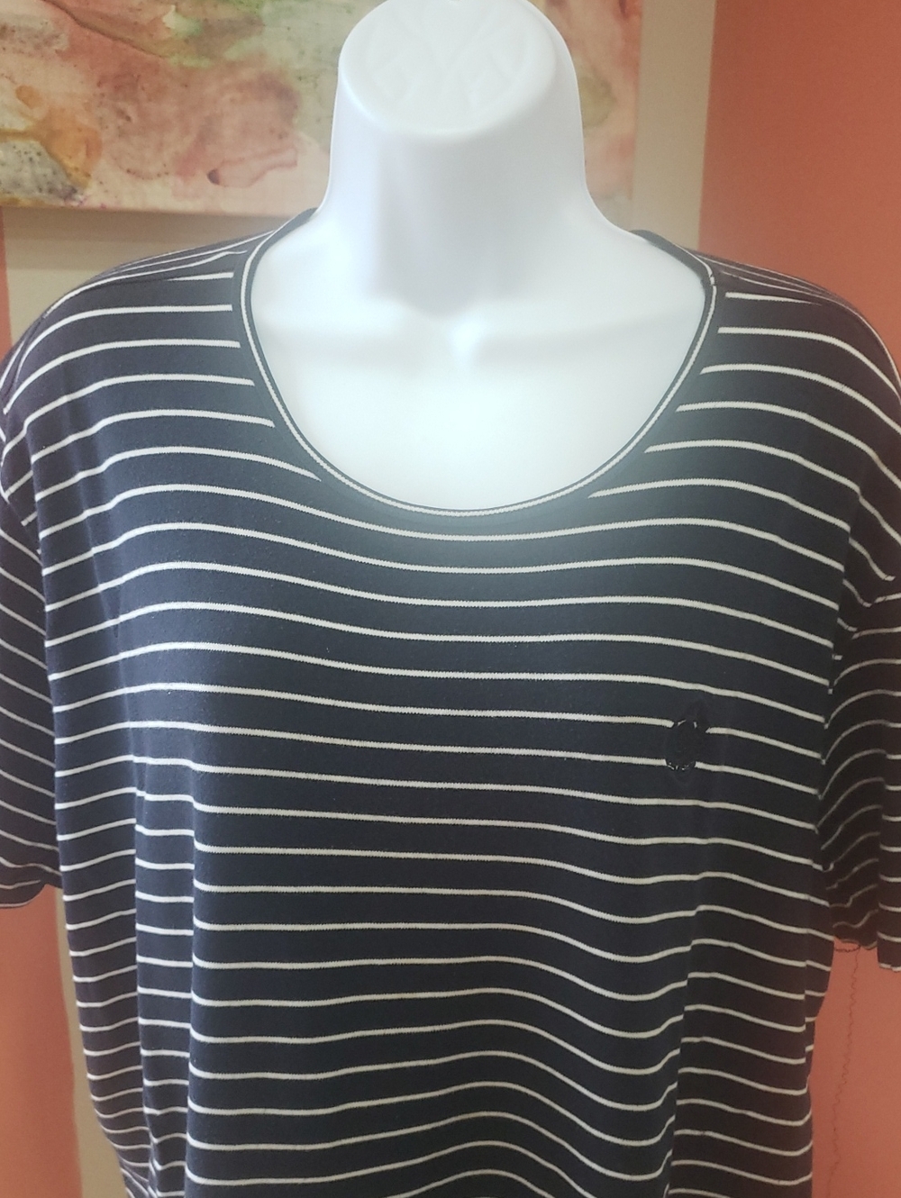 Liz Claiborne Woman Navy & White Striped Top, 3X